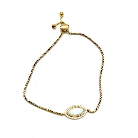 Cubic Zirconia with Gold Plated Chain and Opal stone Adjustable Bracelet - Picture 2 of 3